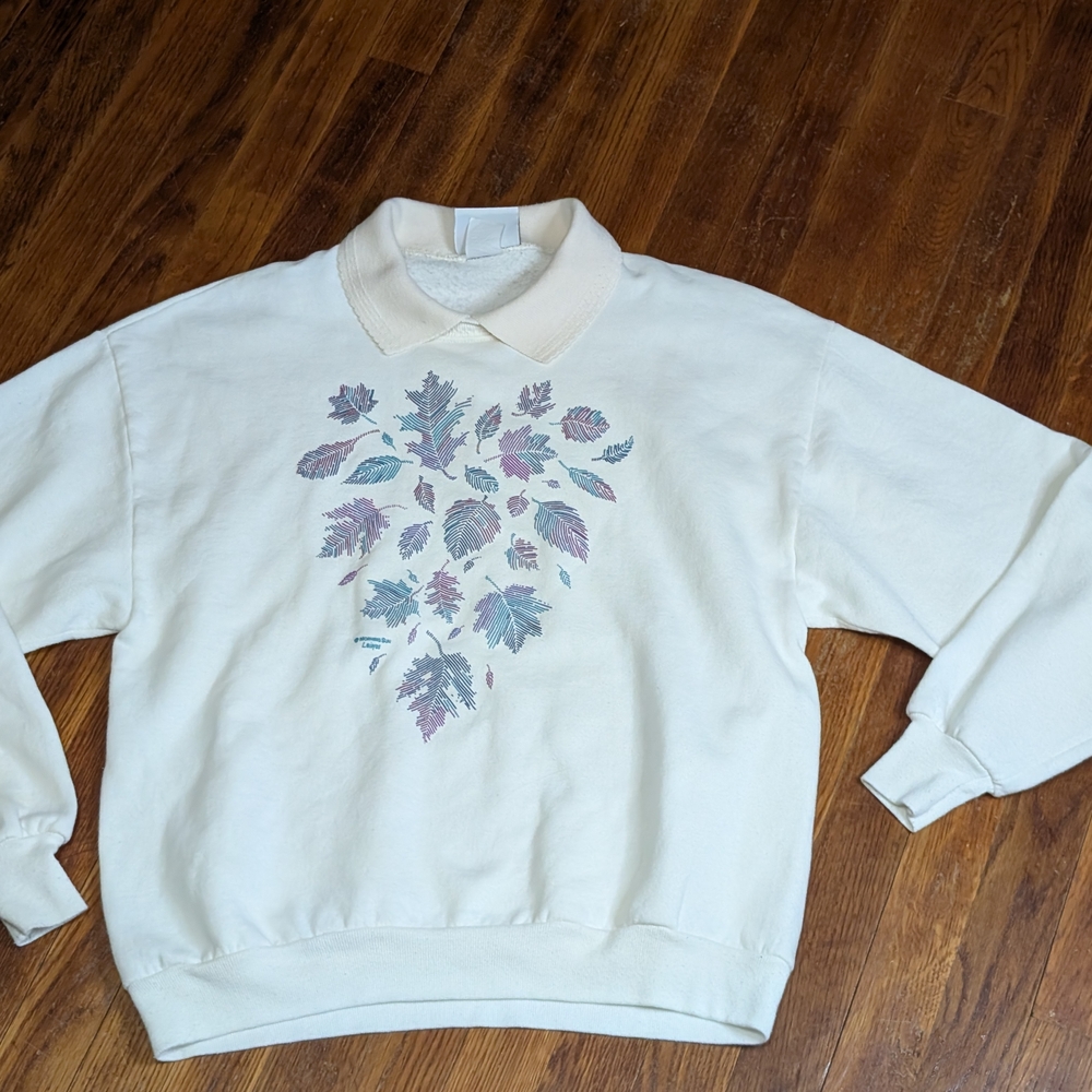 VTG 90s Morning Sun Autumn Grandma Collared Outdoor Nature Sweatshirt Large